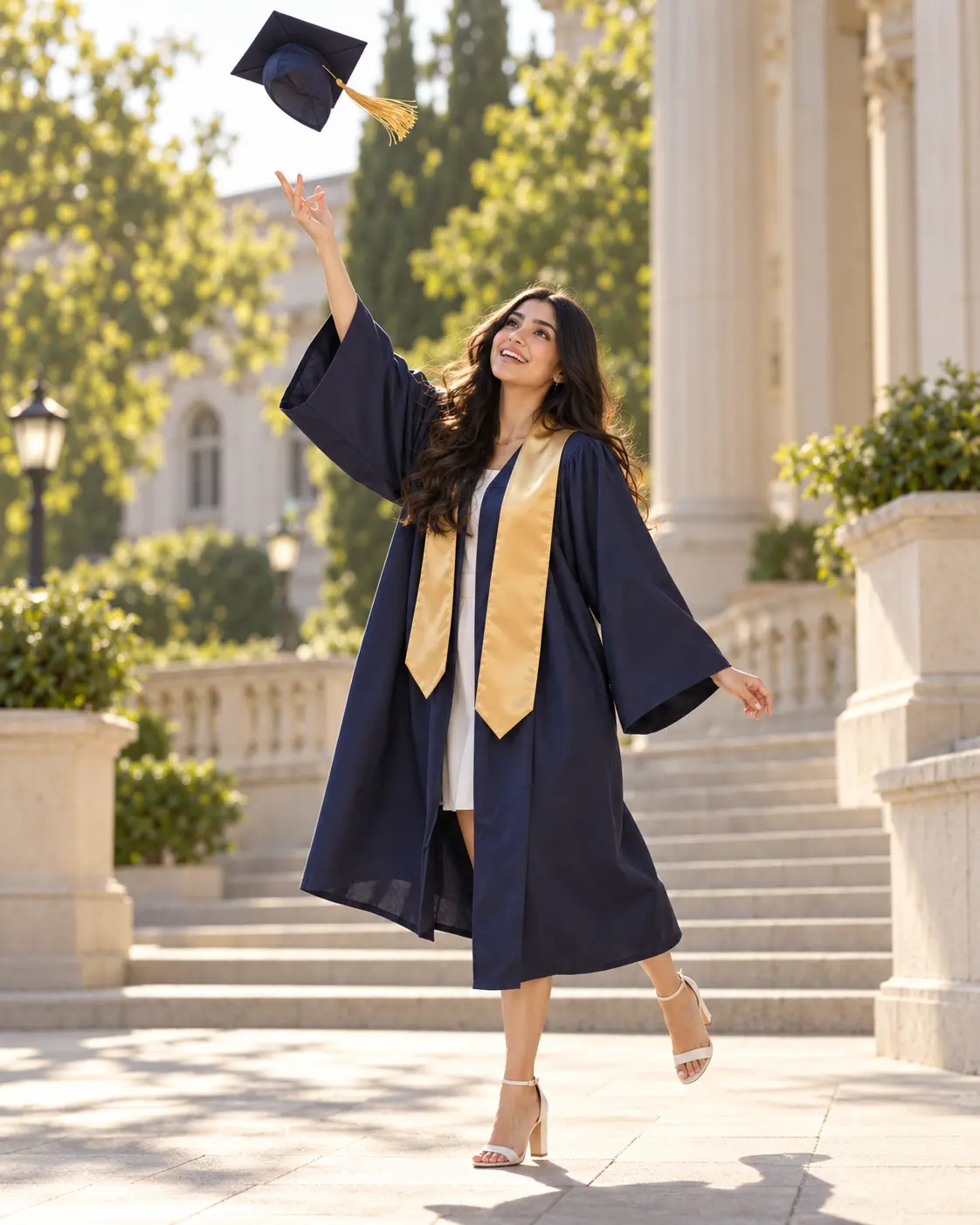 Areeba celebrating on the university steps